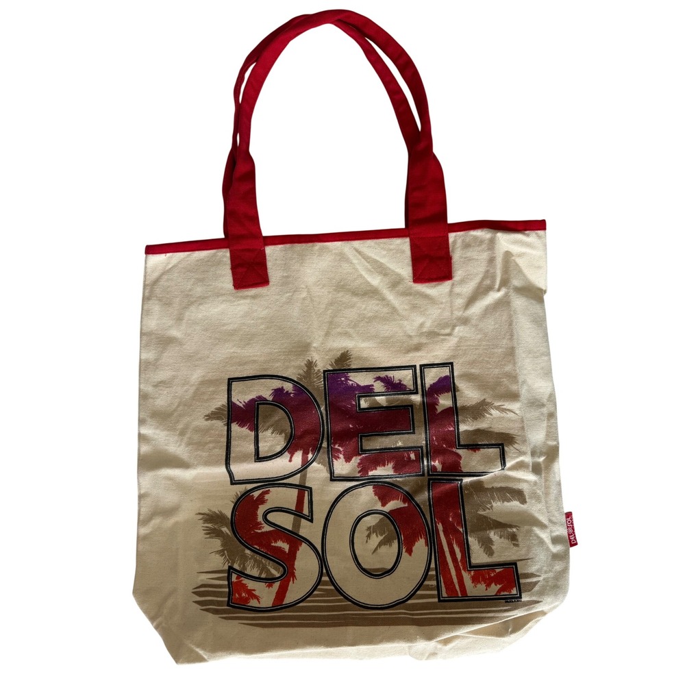 Del Sol Color Changing UV Reactive Canvas Tote Bag Cream Red Palm Tree Tropical
